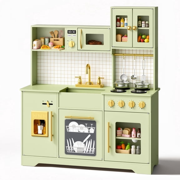 AILEEKISS Kids Kitchen Playset for Children, Realistic Pretend Kitchen Toy with Ice Maker, Green