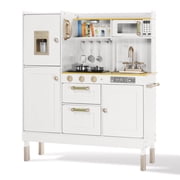 AILEEKISS Wood Kids Play Kitchen, Pretend Toy Kitchen Playset for Children with Sounds, White