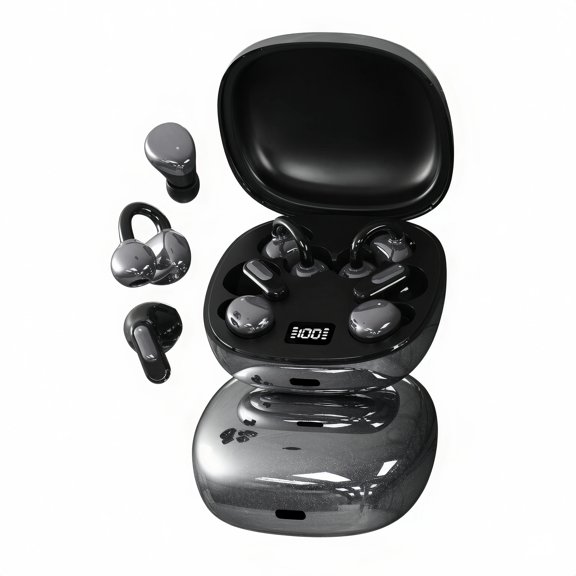 AILENBLE 3-in-1 Wireless Earbuds Bluetooth 6.0, Open-Ear/In-Ear/Ear Clip, 48Hrs, LED Display, Noise Cancellation, Touch Control, Sleep Comfort, Black