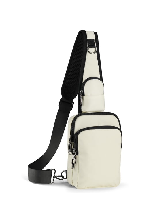 Sling Bag Crossbody Bag with Zipper Lock RFID Blocking Water Resistant Anti Theft Travel Chest Bag for Men Women, Beige