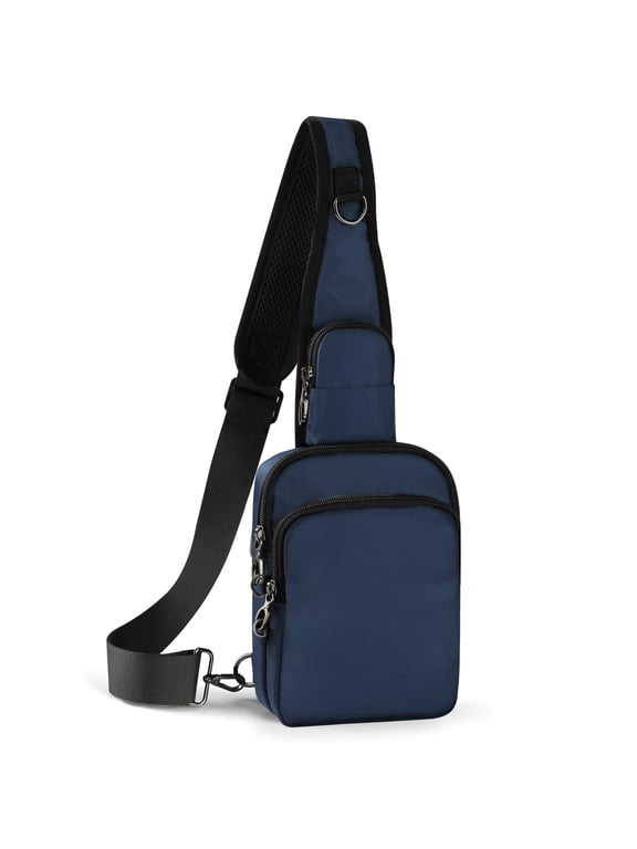 Sling Bag Crossbody Bag with Zipper Lock RFID Blocking Water Resistant Anti Theft Travel Chest Bag for Men Women, Blue