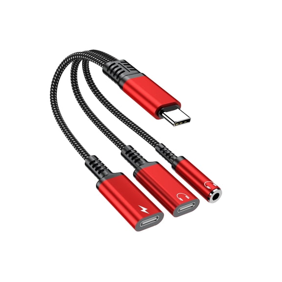 AILENBLE USB C 3 in 1 Adapter Dual Headphone Jack 3.5mm Audio PD Fast Charging DAC 24bit 48kHz Noise Cancellation for Phone Tablet Laptop