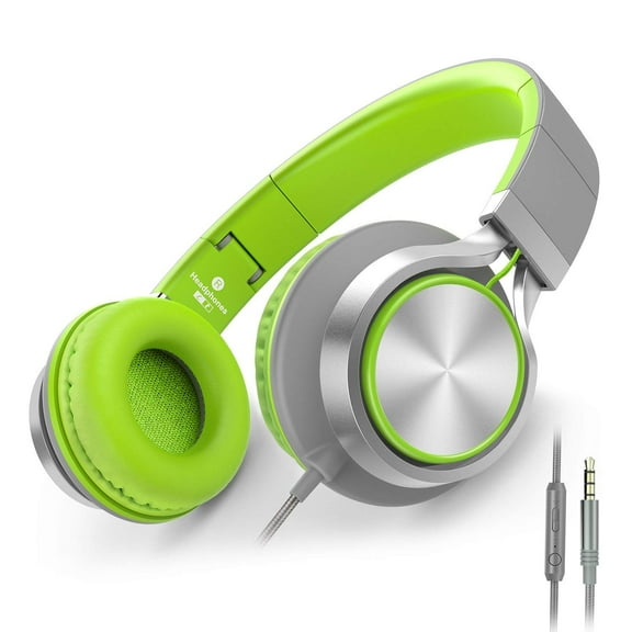 AILIHEN C8 Foldable Headphones with Microphone and Volume Control for Cellphones Smartphones Computer PC Mp3/4 (Gray/Green)