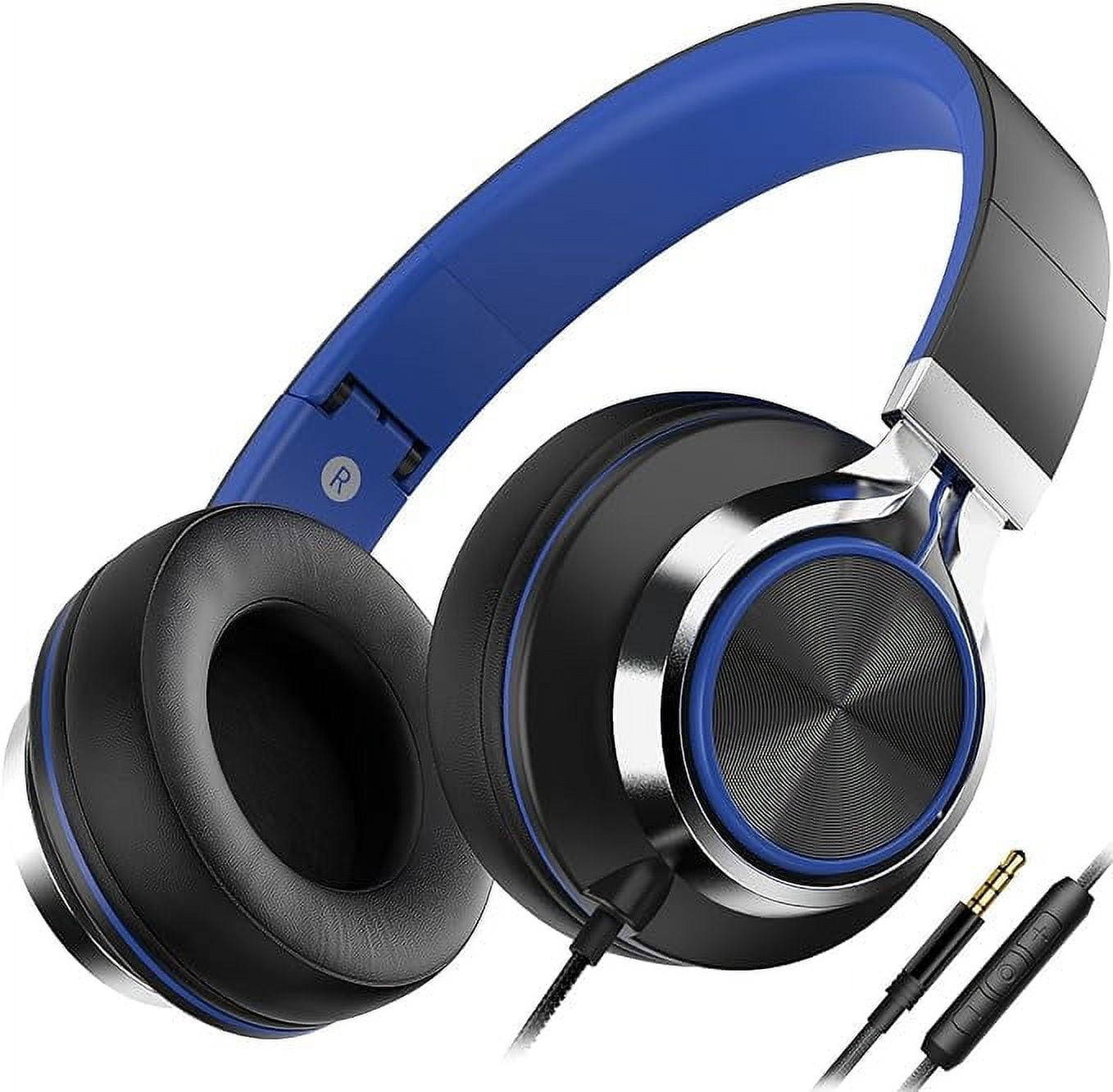 AILIHEN C8 Headphones Wired On Ear Headphones with Microphone and Volume Control Foldable Corded Stereo 3.5mm Headset for Smartphones Chromebook Laptop Computer PC Tablets Travel Black Blue Walmart ...