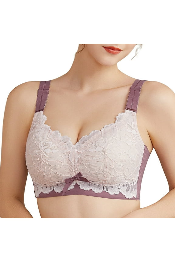 Bras for Women Wireless Full Figure Comfort Minimizer No Wire Plus Size Bra Full Coverage Wirefree Cute Comfy Wide Strap Lifting Up Minimizering Comfortable Womens Bras Purple 32D 32 D