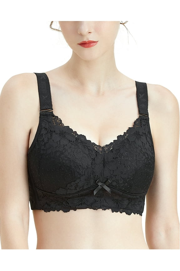 Bras for women full coverage Wireless womens bras full size support minimizer not back fat wide straps wirefree unpadded lift up comfy Plus size bra Black 34B 34 B