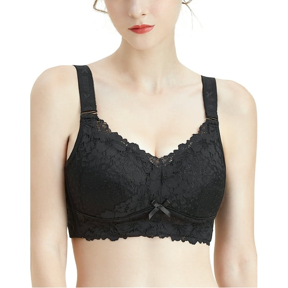 Bras for women full coverage Wireless womens bras full size support minimizer not back fat wide straps wirefree unpadded lift up comfy Plus size bra Black 44D 44 D