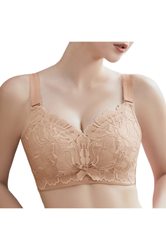 Minimizer Bras for Women Wireless Full Figure Minimizer No Wire Plus Size Bra Full Coverage Wirefree Cute Wide Strap Lifting Up Minimizering Comfortable Womens Bras Toffee 36D 36 D