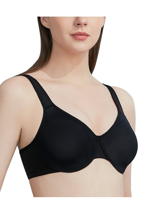 Wire Bras for women Full figure minimizer Smoothing bra seamless cups non padded T Shirt underwire support comfortable full coverage womens bras Black 42DDD 42 DDD