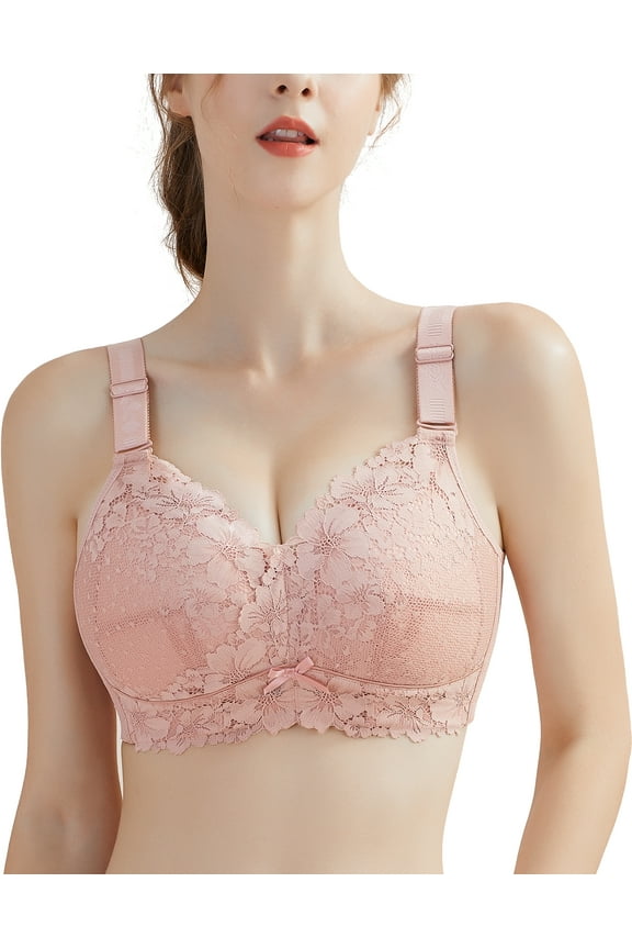WireFree bras for women full figure minimizer bra for big busted women wireless full coverage lightly lined comfortable lifting up No wire womens brasa Rose Pink 36B 36 B