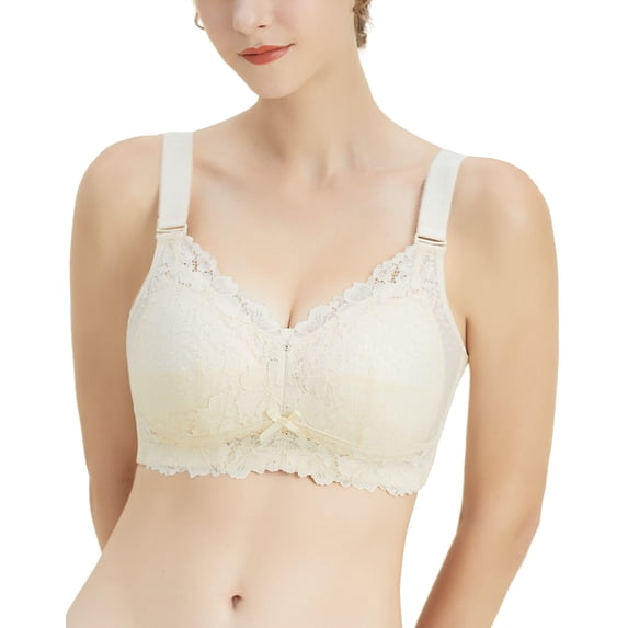 AILIVIN Wireless Bra full figure bras for women no underwire plus size minimizer bra not padded comfort lifting up wide straps support lace full coverage bra Nude Beige 34 C 34C