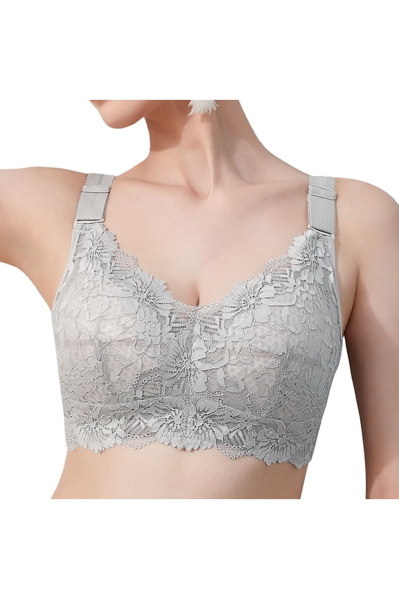 Wireless Bras for Women Full Figure Minimizer Women's Lace Bra WireFree Lifting Up Full Support Lightly Lined Cup Full Coverage No Back Fat Comfy No Wire Womens Bras Light Gray 36C 36 C