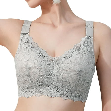 AILIVIN Wireless Bras for Women Full Figure Minimizer Women's Lace Bra WireFree Lifting Up Full Support Lightly Lined Cup Full Coverage No Back Fat Comfy No Wire Womens Bras Light Gray 40D 40 D