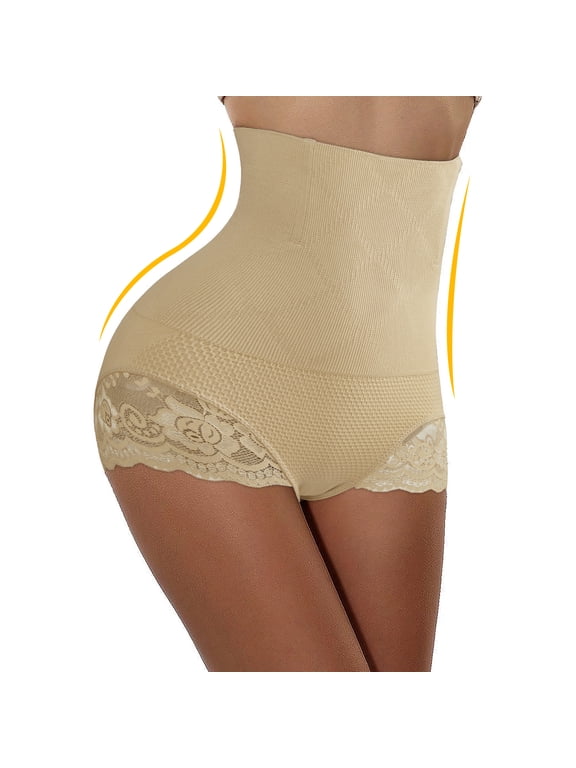 Women High Waist Body Shaper Butt LifterShapewear Lace Shaping Tummy Control Shapewear Panties Slimming Comfortable Shaper Panties,Beige,S/M