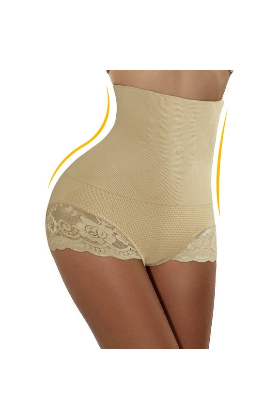 Women High Waist Body Shaper Butt LifterShapewear Lace Shaping Tummy Control Shapewear Panties Slimming Comfortable Shaper Panties,Beige,S/M