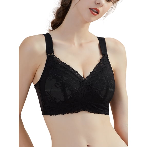 AILIVIN Women Wireless Bras Comfort Women's Lace Bra Women Bra Adjustable Wider Straps Back Support Full Coverage Bras Lifting Up Bras No Wire Minimizer Bras Black 34C