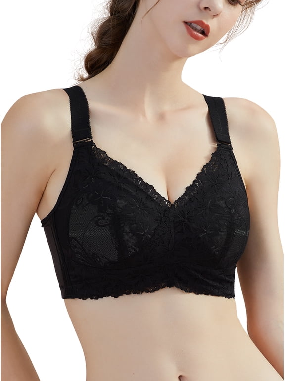 Women Wireless Bras Comfort Women's Lace Bra Women Bra Adjustable Wider Straps Back Support Full Coverage Bras Lifting Up Bras No Wire Minimizer Bras Black 40C