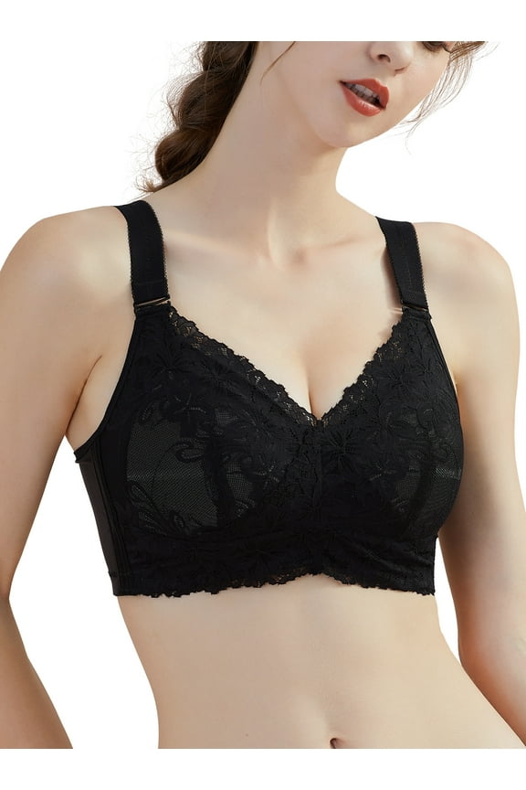 Women Wireless Bras Comfort Women's Lace Bra Women Bra Adjustable Wider Straps Back Support Full Coverage Bras Lifting Up Bras No Wire Minimizer Bras Black 40DD