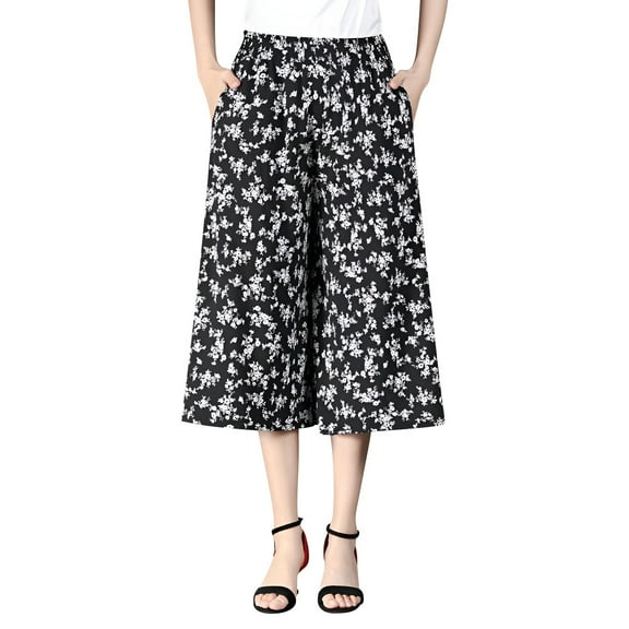 AILIYIL 2024 Summer Women'S Capri Pants Wide Leg Pants Loose Thin Large Size Skirt Pants Chiffon High Waist Casual Pants (A,L)