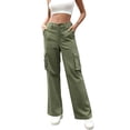 thumbnail image 1 of AILIYIL Cargo Pants Women High Waist Casual Pants Wide Leg Pants Baggy Streetwear Trousers 6 Pockets (Green,XXL), 1 of 7