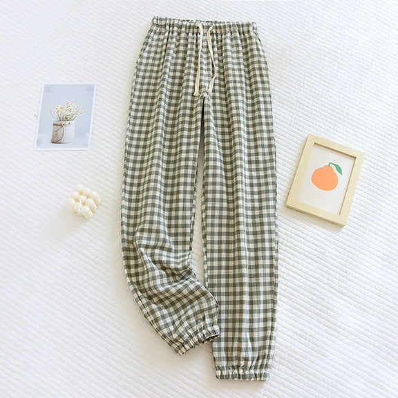 AILIYIL Casual Pants Women'S Elastic Drawstring Waist Loose Wide Leg With Pockets Three Color Plaid Trousers (D,L)