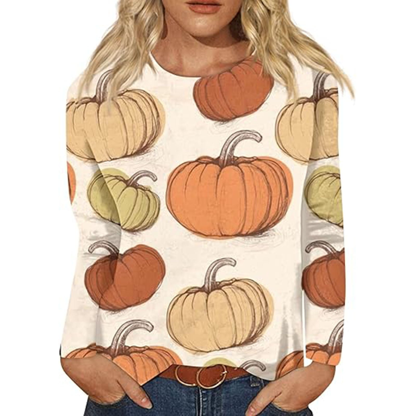 AILIYIL Clearance Halloween Pumpkin Print Long Sleeve Shirtscasual ...