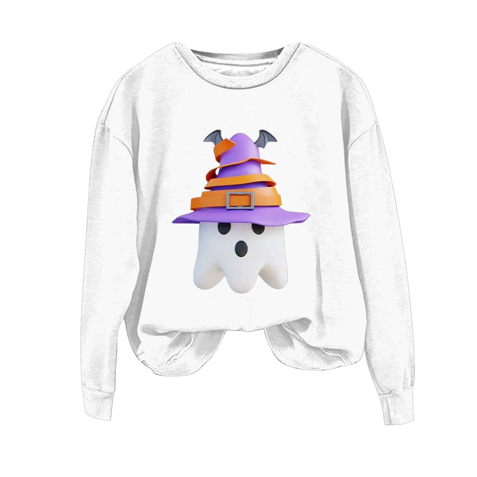 AILIYIL Clearance Ladies Halloween Cute Print Round Neck Casual Long