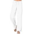 thumbnail image 1 of AILIYIL Elastic Waist Pants For Women Solid Color Loose Straight Pants With Pockets (White,L), 1 of 5