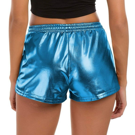 AILIYIL Fashion Women High Waist Yoga Sport Pants Shorts Shiny Metallic Pants Leggings (Blue,M)