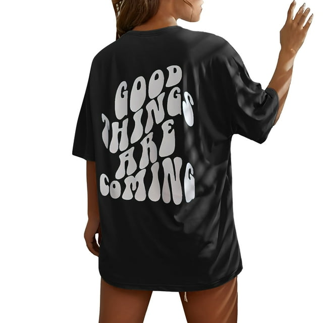 AILIYIL Good Things Are Coming Women's Letter Printed Shirt Short