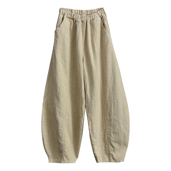 AILIYIL Ladies Casual Loose Trousers With Elastic Waist Loose Bloomers (White,L)