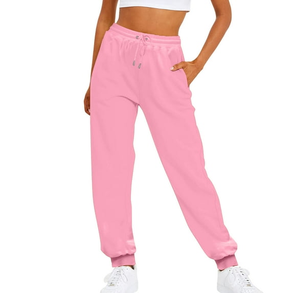 AILIYIL Ladies Solid Color Drawstring Elastic Waist Casual Loose Foot Fleece Sweatpants (Pink,XL)
