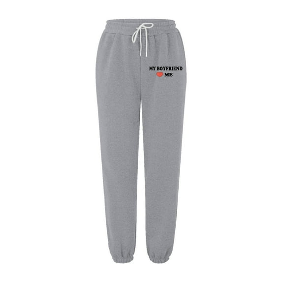 AILIYIL My Boyfriend Love Sweatpants Fall/Winter Clothes For Women Printing Pocket Elastic Waist Trousers Straight Pants Sweatpants Trousers For Women (Gray,XL)