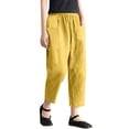 thumbnail image 1 of AILIYIL New Loose Solid Color Cotton And Linen Lace Up Elastic Waist Pants With Pocket (Yellow,M), 1 of 5