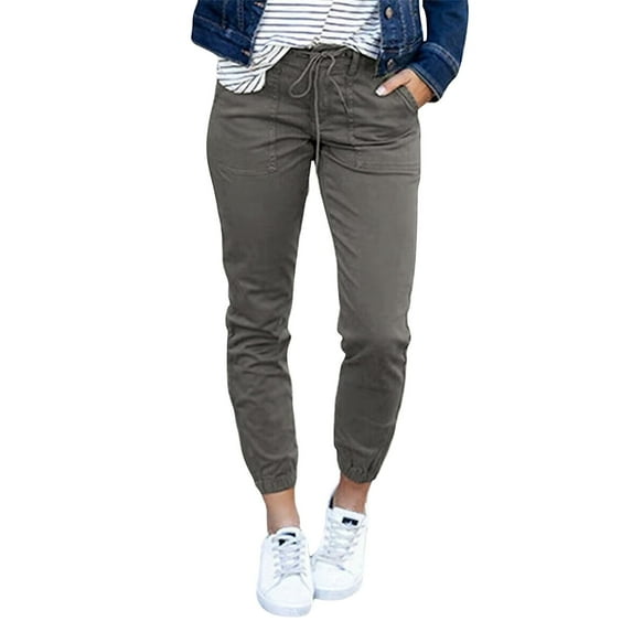 AILIYIL Oversized Pants Women'S Solid Color Slim Fit Pocket Cropped Pants Spring New Solid Color Lace Up Casual Leggings Pants (Gray,XXL)