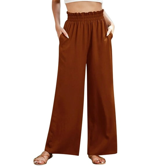 AILIYIL Women'S Elastic High Waisted Fashionable Wide Leg Pants With Slimming And Drapey Wide Leg Pants (Brown,M)