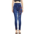 thumbnail image 1 of AILIYIL Women'S Printed High Elastic Tight Seamless Cropped Imitation Jeans (Blue,M), 1 of 9