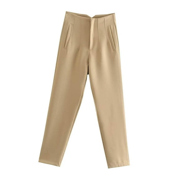 AILIYIL Women'S Solid Color High Waisted Straight Leg Pants Are Suitable For Daily Commuting Wear Casual Lohas Time Slacks (Khaki,M)