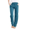 thumbnail image 1 of AILIYIL Womens Casual Solid Color Loose Pockets Elastic Belt Waist Pants Long Trousers (Dark Blue,S), 1 of 6