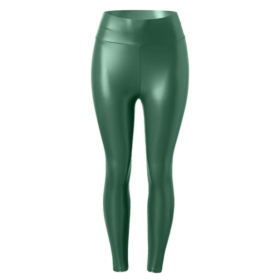 AILIYIL Womens Faux Leather Leggings Stretch High Waisted Pleather Pants (Green,S)