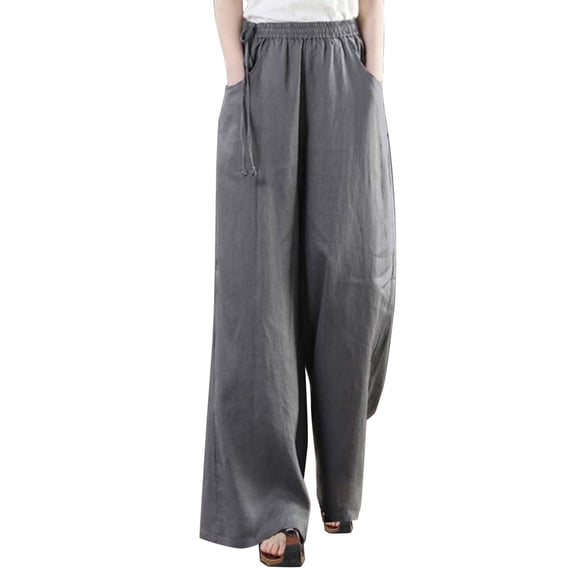 AILIYIL Womens Straight Leg Pull On Pants Cotton Linen Trousers Pants Slacks Casual Comfy Loose Pants (Gray,XXXXL)