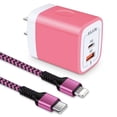 thumbnail image 1 of AILKIN Compatible with iPhone Charger Fast Charging with Usb C to Light-ning Cable 10ft Cords,PD 20W QC3.0 Dual Port USB C Charger Adaper Charger Blocks Compatible with iPhone 14/13/12/11,Pink, 1 of 5