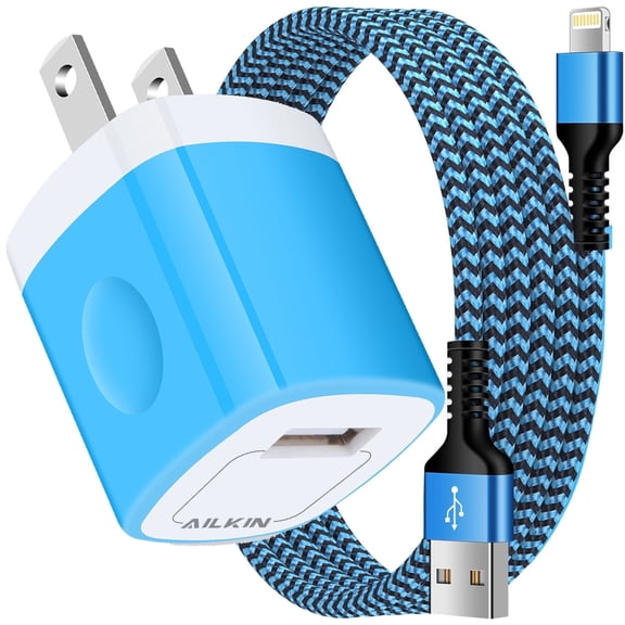 AILKIN Compatible with iPhone Charger Fast Charging with 1Pack Usb A Light-ning Cords 6ft Charger Block Compatible with iPhone 14/13/12/11,Blue