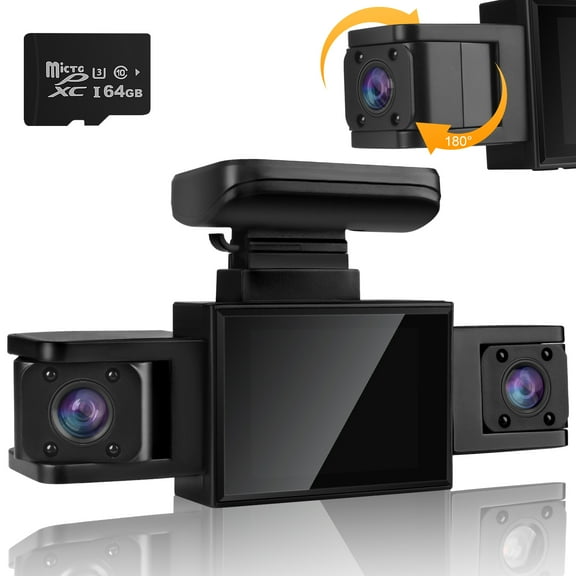 AILKIN Dash Cam Front and Inside Left/Right,Full HD 1080P Dash Cam Dash Camera for Cars with Night Vision Free 64GB SD Card Included,3 Channel Dash Cam Front and Inside,24Hrs Parking Mode