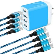 AILKIN Type C Charger Block with 4PACK Android Type C Usb C Charging Cables 6ft 4.8A Multi Port USB C Wall Charger Block Plug Fast Charging Cords Type C Charger,Blue