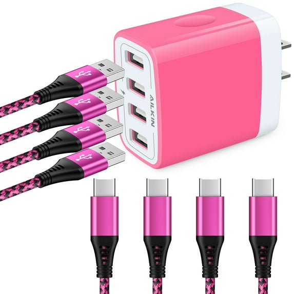 AILKIN Type C Charger Block with 4PACK Android Type C Usb C Charging Cables 6ft 4.8A Multi Port USB C Wall Charger Block Plug Fast Charging Cords Type C Charger