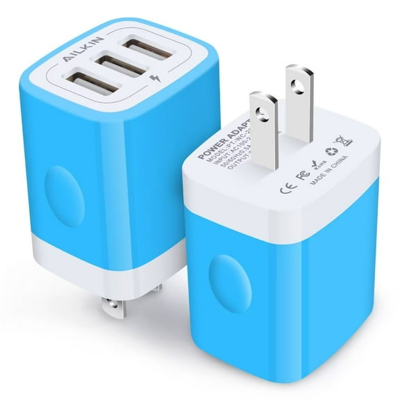 AILKIN USB Wall Charger,USB Charger Block Adapter,3.1A/2PACK Multi Port Fast Charging Station Power Base USB Charger Block Plug for iPhone Wall Charger Block,Blue