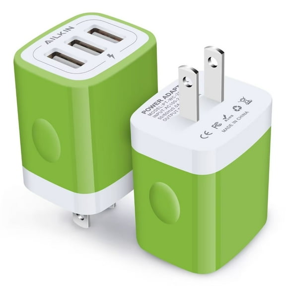 AILKIN USB Wall Charger,USB Charger Block Adapter,3.1A/2PACK Multi Port Fast Charging Station Power Base USB Charger Block Plug for iPhone Wall Charger Block,Green