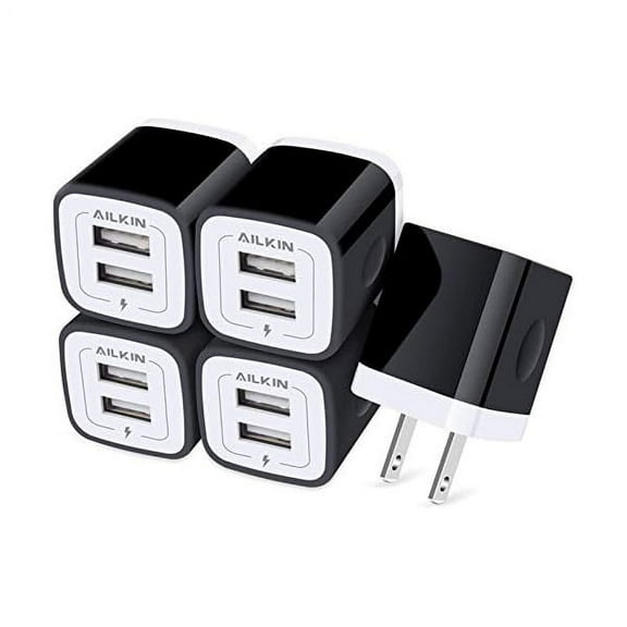 AILKIN USB Wall Plug, [5Pack-2Port] Fast Charging Brick AC Power Charger Adapter Block Cube for iPhone, iPad, Samsung, Google Pixel, LG, Camera Phones & Tablets Charge Multiple USB Plug Station Base
