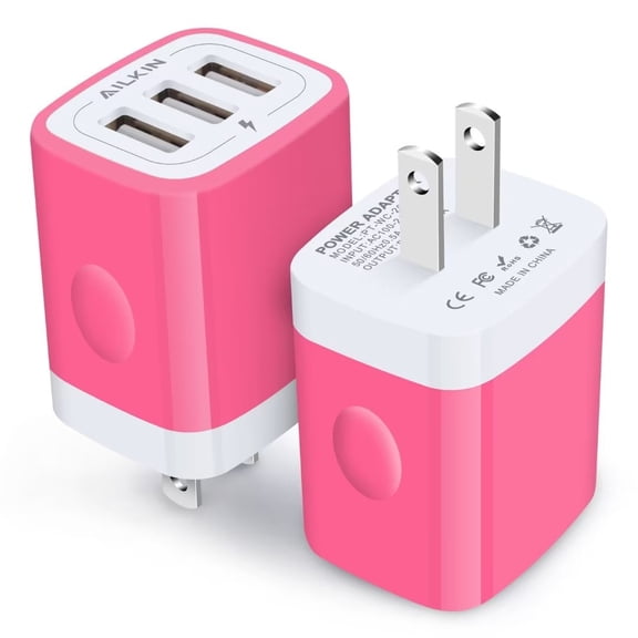 ABCPOW Wall Charger,USB Charger Adapter,3.1A/2PACK Multi Port Fast Charging Station Power Base Charger Block Plug For iPhone Wall Charger Block,Rose